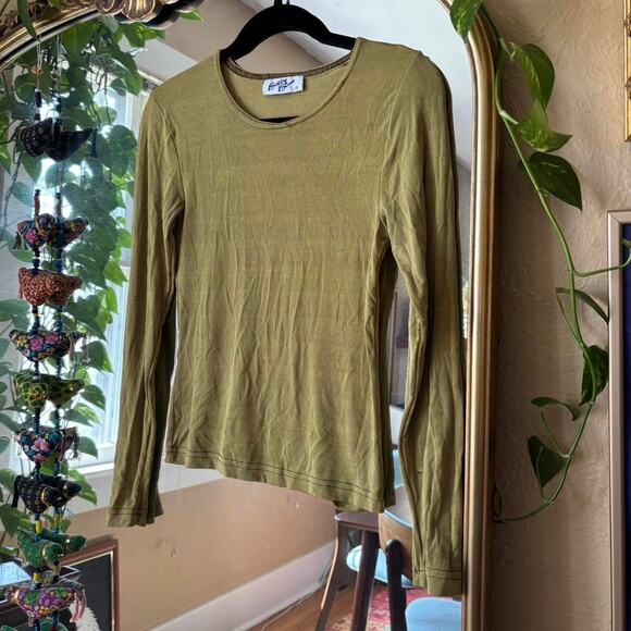 Vintage Betty Blue Olive Green Long Sleeve Shirt Small 90s - Picture 2 of 6